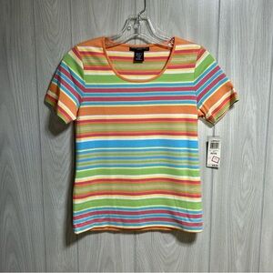 State•ments Petite Striped Short Sleeve Shirt Size P/P NWT